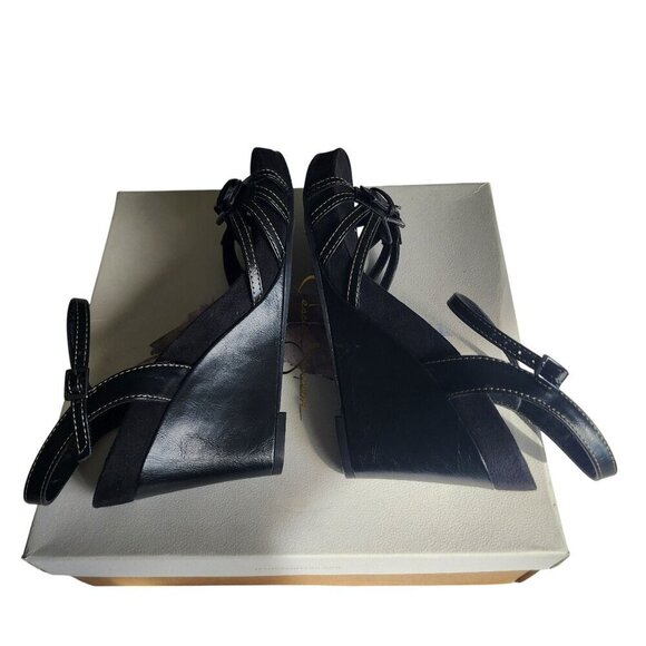 Aerosoles Black Strappy Platform Wedge Sandals Buckle Detail Adjustable Size 10 - Picture 8 of 14